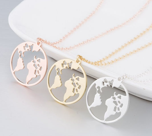 World Map Necklace- (3 Color Options)- BULK BUY 25 pieces!